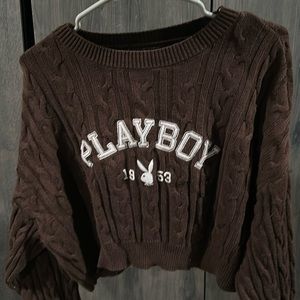 Long sleeve playboy crop sweater